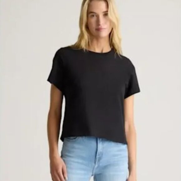 **New with Tags** Quince Women 100% Organic Cotton Boxy Crewneck Tee Black M - Picture 1 of 3